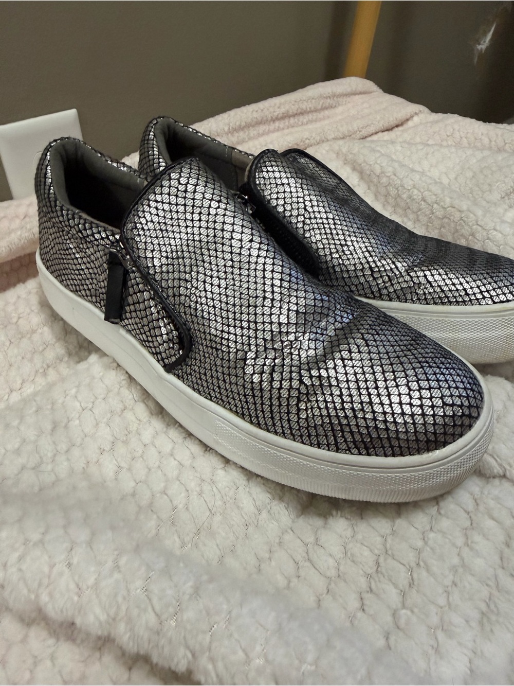 Women's Metallic Silver Slip-On Sneakers